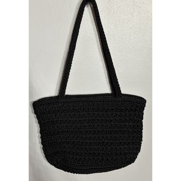 The Sak Crochet Mini Handbag Shoulder Purse Black Vintage Retro Granny Boho EUC - Picture 2 of 7